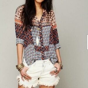 Free People Caravan Top in Blue Multi Size Medium
